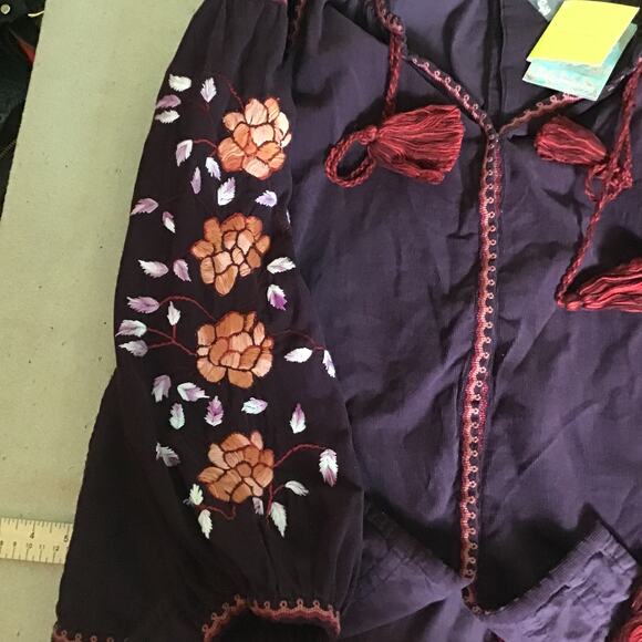 Roller Rabbit Women Nyima Plum Boho Peasant Slv Shirt Jacket Sz XS/S NWT - Picture 5 of 9